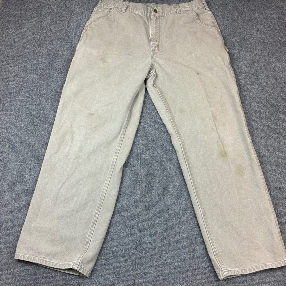Carhartt B11 DES Washed Duck Work Dungaree Pants Tan 38x32 Mens‎ B11DES